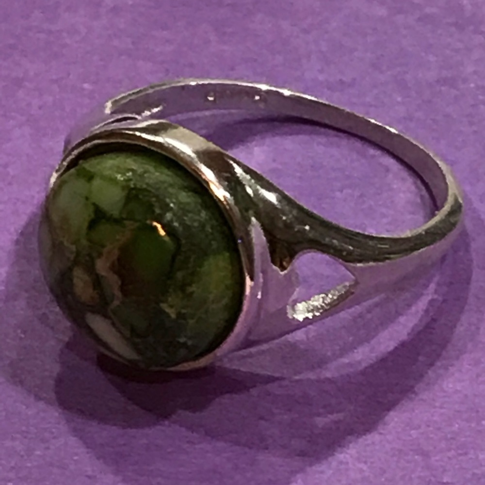 Green Copper Turquoise Silver Ring - image 3